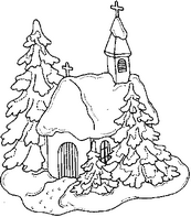 coloriage eglise sous la neige de noel